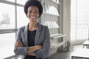 fashionable african american businesswoman in office